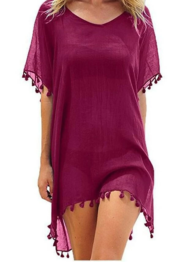 Women's Swimwear Cover Up Beach Dress Normal Swimsuit Tassel Pure Color Green White Gray Rosy Pink Wine V Wire Bathing Suits New Vacation Fashion /y / Modern 8 Women's Swimwear Cover Up Beach Dress Normal Swimsuit Tassel Pure Color Green White Gray Rosy Pink Wine V Wire Bathing Suits New Vacation Fashion /y / Modern - Image 6