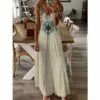 Women's Casual Dress Ethnic Dress Strap Dress Maxi Long Dress White Sleeveless Floral Ruched Spring Summer V Neck Elegant 2023 S M L XL XXL 3XL