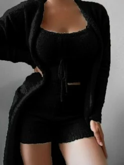 Women's Vest Shorts Sets Cape Flannel Black White Pink Solid Color Drawstring Long Sleeve Casual Holiday Fashion Round Neck Regular Fit Fall & Winter -LIGHTINTHEBOX Shop cisuza1695382405708