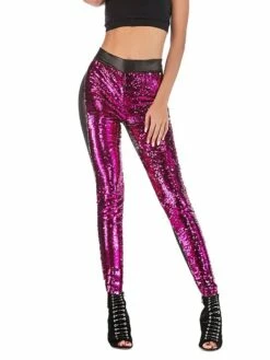 Women's Skinny Pants Trousers Full Length Sequins Micro-elastic Mid Waist Fashion Streetwear Party Street Black Blue S M Fall Winter -LIGHTINTHEBOX Shop cjikky1692257390741