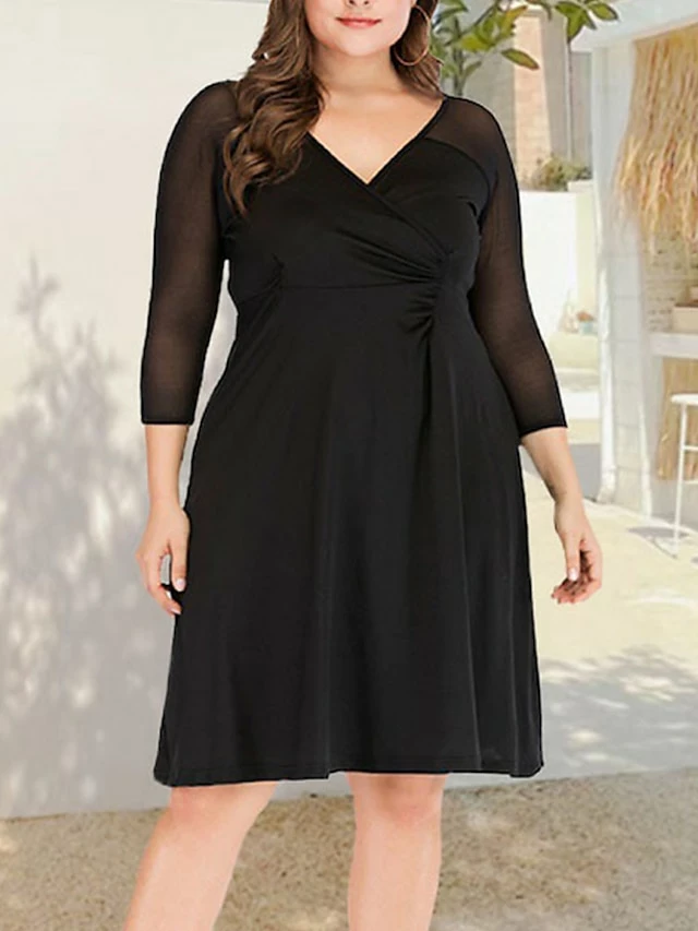 Women's Plus Size Curve Casual Dress Winter Dress Sheath Dress Plain Midi Dress Long Sleeve Ruched Mesh V Neck Fashion Outdoor Black Fall Winter XL XXL 3XL 4XL 5XL 3 Women's Plus Size Curve Casual Dress Winter Dress Sheath Dress Plain Midi Dress Long Sleeve Ruched Mesh V Neck Fashion Outdoor Black Fall Winter XL XXL 3XL 4XL 5XL