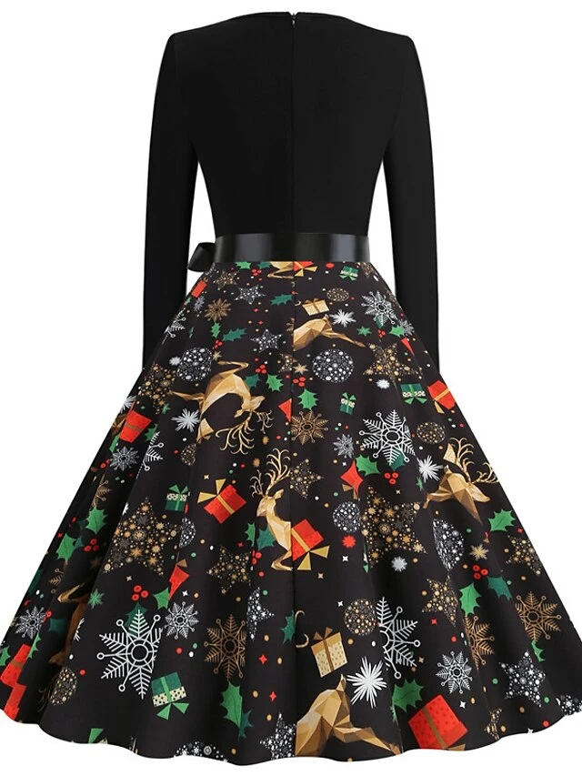 Women's Christmas Casual Dress Swing Dress Vintage Dress Midi Dress Black Wine Orange Long Sleeve Animal Bow Winter Fall Autumn V Neck 2022 S M L XL XXL 3XL 8 Women's Christmas Casual Dress Swing Dress Vintage Dress Midi Dress Black Wine Orange Long Sleeve Animal Bow Winter Fall Autumn V Neck 2022 S M L XL XXL 3XL - Image 6