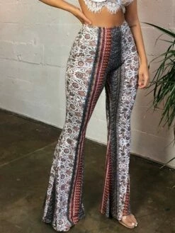 Women's Basic Essential 1980s Flare Chinos Bell Bottom Bell Bottom Ankle-Length Pants Festival Micro-elastic Print Mid Waist Slim Blue Wine S M L XL