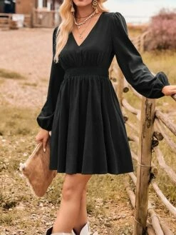 Women's Work Dress Black Dress Semi Formal Dress Fashion Mini Dress Ruched V Neck Long Sleeve Plain Regular Fit Black Red Blue Fall Winter S M L XL -LIGHTINTHEBOX Shop clfnid1693300570819