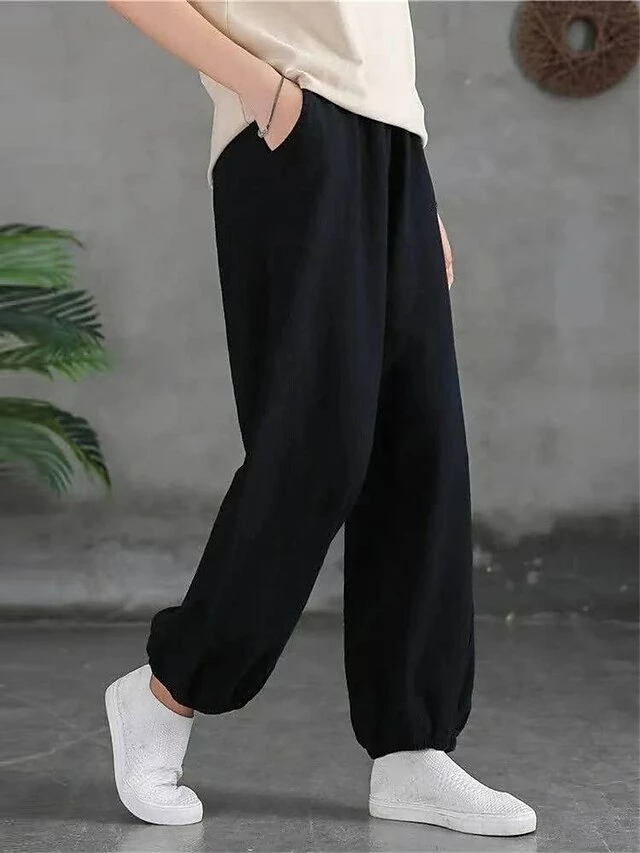 Women's Sweatpants Linen Pants Pants Trousers Full Length Vacation Vintage Street Daily Light Yellow Black M L Fall Winter 15 Women's Sweatpants Linen Pants Pants Trousers Full Length Vacation Vintage Street Daily Light Yellow Black M L Fall Winter - Image 13