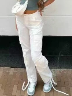 Women's Cargo Pants Chinos Pants Trousers Full Length Cotton Micro-elastic Mid Waist Fashion Streetwear Street Daily Dark-Gray Rice White S M Fall Winter -LIGHTINTHEBOX Shop cllrly1693552822386