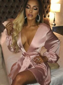 Women's Party Dress Satin Dress Sexy Dress Mini Dress Black Pink Long Sleeve Pure Color Backless Spring Fall Winter V Neck Fashion Winter Dress Fall Dress Slim 2022 S M L XL