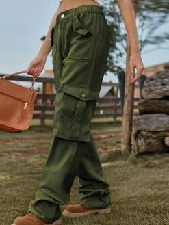 Women's Cargo Pants Chinos Baggy Full Length Denim Baggy Micro-elastic Mid Waist Fashion Streetwear Outdoor Causal Light Khaki Black S M Fall Winter -LIGHTINTHEBOX Shop clqutn1692182852836