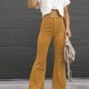 Women's Bell Bottom Pants Maillard Trousers Full Length Corduroy Pocket Micro-elastic High Waist Fashion Streetwear Party Street Wine Grey S M Fall Winter