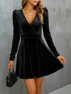 Women‘s Wedding Guest Dress Homecoming Dress Party Dress Velvet Dress Green Casual Dress Wine Army Green Black Long Sleeve Pure Color Ruched Velvet Winter Fall V Neck Casual Modern -LIGHTINTHEBOX Shop clyiwp1661941388308