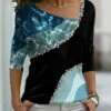 Women's Plus Size T Shirt Tee Pink Blue Purple Color Block Fruit Print Long Sleeve Daily Weekend Basic V Neck Regular Fit Abstract Painting Fall & Winter