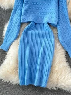 Women's Two Piece Dress Set Casual Dress Sheath Dress Outdoor Daily Fashion Streetwear Ruched Midi Dress Crew Neck Long Sleeve Plain Loose Fit Black White Wine Fall Winter One-Size -LIGHTINTHEBOX Shop cmshku1694057145549