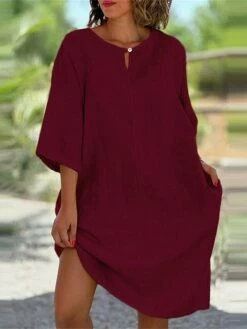 Women's Casual Dress Cotton Linen Dress Midi Dress Linen / Cotton Blend Daily Casual Daily Outdoor Vacation Weekend Crew Neck Button Pocket 3/4 Length Sleeve Summer Spring Fall 2023 Loose Fit Black 17 Women's Casual Dress Cotton Linen Dress Midi Dress Linen / Cotton Blend Daily Casual Daily Outdoor Vacation Weekend Crew Neck Button Pocket 3/4 Length Sleeve Summer Spring Fall 2023 Loose Fit Black -LIGHTINTHEBOX Shop cncsyf1689762276817