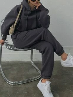 Women's Hoodies & Sweatshirts Tracksuit Pants Sets Black Red Khaki Plain Long Sleeve Outdoor Sports Outdoor Active Daily Hooded Regular Fit Fall & Winter -LIGHTINTHEBOX Shop cngxxf1691064073042