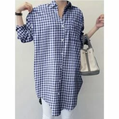 Shirt Blouse Women's Pink Red Dark Blue Plaid Checkered Button Pocket Daily Fashion Shirt Collar Regular Fit M