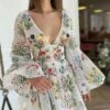 Women's Party Dress Homecoming Dress Wedding Guest Dress Mini Dress White Long Sleeve Floral Ruched Summer Spring Fall V Neck Fashion Birthday Wedding Guest Vacation 2023 S M L XL 2XL -LIGHTINTHEBOX Shop cnpihx1678420720170