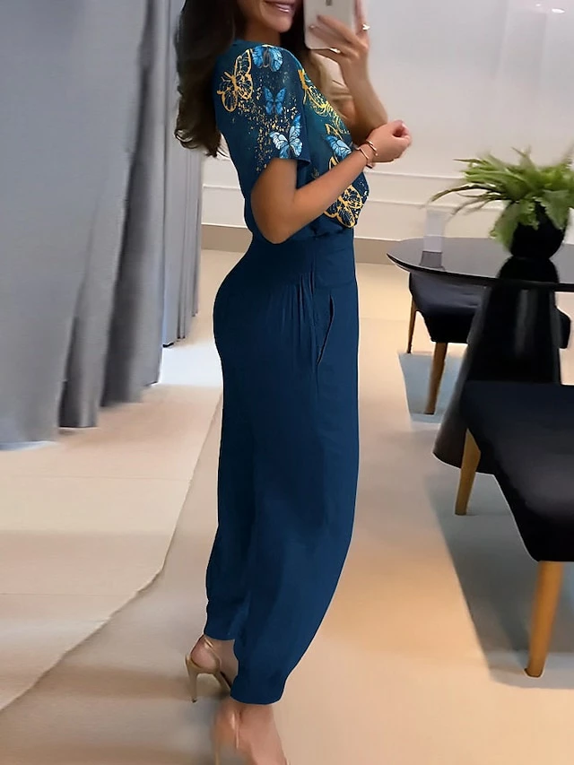 Women's Shirt Pants Sets Black Yellow Royal Blue Graphic Butterfly Print Short Sleeve Casual Daily Vintage Fashion Streetwear V Neck Regular Fit Fall & Winter 6 Women's Shirt Pants Sets Black Yellow Royal Blue Graphic Butterfly Print Short Sleeve Casual Daily Vintage Fashion Streetwear V Neck Regular Fit Fall & Winter - Image 4