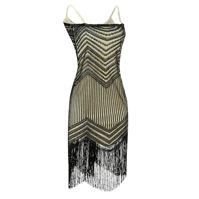 Women's Retro 1920s Fringe Dress Midi Dress Party Halloween Sequins Tassel Fringe Geometric Spaghetti Strap Sleeveless Regular Fit Spring Fall 2023 Silver Black S M L XL 6 Women's Retro 1920s Fringe Dress Midi Dress Party Halloween Sequins Tassel Fringe Geometric Spaghetti Strap Sleeveless Regular Fit Spring Fall 2023 Silver Black S M L XL - Image 4