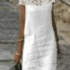 Women's Casual Dress Lace Dress Summer Dress Plain Lace Crew Neck Mini Dress Fashion Streetwear Outdoor Daily Short Sleeve Loose Fit White Summer Spring S M L XL XXL -LIGHTINTHEBOX Shop cpyuqf1675670948732