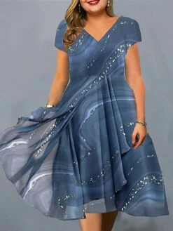 Women‘s Plus Size Curve Casual Dress Color Gradient V Neck Short Sleeve Spring Fall Casual Midi Dress Daily Vacation Dress