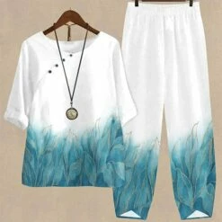 Women's Shirt Pants Sets Black Pink Blue Graphic Floral Print Short Sleeve Casual Daily Basic Round Neck Regular Fit Fall & Winter -LIGHTINTHEBOX Shop cqqccz1685005947018