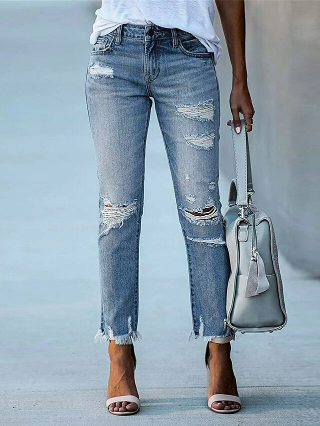 Women‘s Low Rise Jeans Skinny Pants Trousers Full Length Denim Ripped Micro-elastic Mid Waist Fashion Streetwear Street Daily Black Dark Navy S M Fall Winter 12 Women‘s Low Rise Jeans Skinny Pants Trousers Full Length Denim Ripped Micro-elastic Mid Waist Fashion Streetwear Street Daily Black Dark Navy S M Fall Winter - Image 10