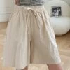 Women's Wide Leg Shorts Bermuda Shorts Faux Linen Yellow Khaki Gray Mid Waist Basic Casual / Sporty Daily Weekend Pocket Short Comfort Plain M L XL XXL / Loose Fit -LIGHTINTHEBOX Shop crtoaj1626230396521
