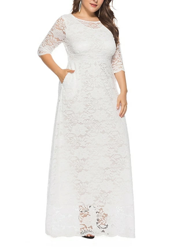 Women‘s Plus Size Curve Party Dress Floral Crew Neck Lace 3/4 Length Sleeve Spring Fall Work Prom Dress Maxi Long Dress Party Daily Dress 4 Women‘s Plus Size Curve Party Dress Floral Crew Neck Lace 3/4 Length Sleeve Spring Fall Work Prom Dress Maxi Long Dress Party Daily Dress - Image 2