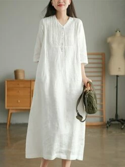 Women's Work Dress Sheath Dress Semi Formal Dress Fashion Midi Dress Button V Neck Half Sleeve Plain Loose Fit White Blue Orange Fall Winter L XL XXL 3XL -LIGHTINTHEBOX Shop csitcb1692601431325