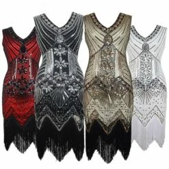 Women's Retro 1920s Fringe Dress Midi Dress Party Halloween Sequins Tassel Fringe Floral V Neck Sleeveless Regular Fit Spring Fall 2023 Black White S M L XL