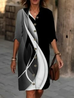 Women's Shirt Dress Casual Dress Cotton Linen Dress Midi Dress Polyester Fashion Casual Daily Outdoor Daily Vacation Shirt Collar Button Print Long Sleeve Summer Spring Fall 2023 Loose Fit Black -LIGHTINTHEBOX Shop csnnoo1691650322561