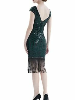 Women's Retro 1920s Fringe Dress Midi Dress Party Halloween Sequins Tassel Fringe Geometric V Neck Short Sleeve Regular Fit Spring Fall 2023 Silver Pink S M L XL -LIGHTINTHEBOX Shop ctfbkw1693212358493