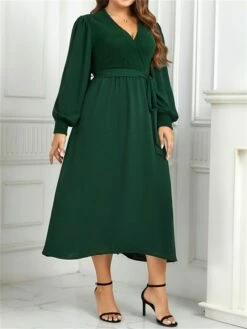 Women's Plus Size Curve Casual Dress Sheath Dress Plain Midi Dress Long Sleeve Lace Up Split V Neck Fashion Outdoor Green Fall Winter XL XXL 3XL 4XL 12 Women's Plus Size Curve Casual Dress Sheath Dress Plain Midi Dress Long Sleeve Lace Up Split V Neck Fashion Outdoor Green Fall Winter XL XXL 3XL 4XL -LIGHTINTHEBOX Shop ctluea1695031565917
