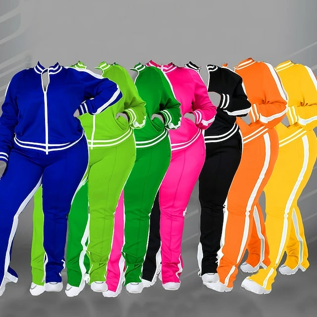 Women's Tracksuit Sweatsuit 2 Piece Athletic Winter Long Sleeve Thermal Warm Breathable Soft Fitness Running Jogging Sportswear Activewear Striped Black Yellow Light Green 3 Women's Tracksuit Sweatsuit 2 Piece Athletic Winter Long Sleeve Thermal Warm Breathable Soft Fitness Running Jogging Sportswear Activewear Striped Black Yellow Light Green