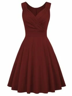 Women‘s Christmas Party Dress Swing Dress Green Dress Midi Dress Black White Wine Sleeveless Pure Color Ruched Summer Spring Fall V Neck Party Party Wedding Guest 2022 S M L XL XXL -LIGHTINTHEBOX Shop cuamkp1635432107339