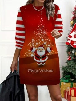 Women‘s Christmas Casual Dress Sweatshirt Dress Mini Dress Warm Fashion Outdoor Holiday Crew Neck Print Santa Claus Snowman Loose Fit Black Red Burgundy S M L XL XXL -LIGHTINTHEBOX Shop cuqfvg1694661938731