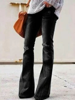 Women‘s Flare Jeans Bell Bottom Pants Trousers Full Length Fashion Streetwear Street Daily Light Blue Black Hole XS S Fall Winter -LIGHTINTHEBOX Shop curoqd1694772785364