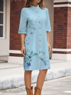 Women's Shirt Dress Casual Dress Cotton Linen Dress Midi Dress Polyester Fashion Casual Daily Outdoor Daily Vacation Shirt Collar Button Print Long Sleeve Spring Fall Winter 2023 Loose Fit White -LIGHTINTHEBOX Shop cvjtnx1697189425307