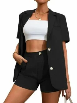 Women's Blazer Streetwear Green Pink Office Daily Wear Corporate Clothing Patchwork V Neck Shorts S M L XL 2XL -LIGHTINTHEBOX Shop cvkdji1649848347474