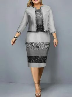 Women's Plus Size Curve Casual Dress Dress Set Two Piece Dress Gradient Stripe Midi Dress Long Sleeve Print Crew Neck Fashion Outdoor Pink Blue Fall Winter L XL XXL 3XL 4XL -LIGHTINTHEBOX Shop cvnuop1695362842766