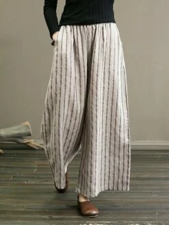 Women's Wide Leg Chinos Gauchos Pants Trousers Full Length Cotton And Linen Pocket Baggy Micro-elastic Mid Waist Vintage Fashion Casual Daily Black White M L Summer Fall -LIGHTINTHEBOX Shop cvwiwe1689924799949