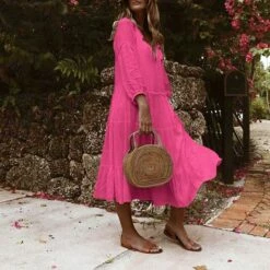 Women's Casual Dress Midi Dress White Red Dark Blue 3/4 Length Sleeve Pure Color Ruched Summer Spring V Neck Casual Loose Fit 2023 S M L XL XXL 13 Women's Casual Dress Midi Dress White Red Dark Blue 3/4 Length Sleeve Pure Color Ruched Summer Spring V Neck Casual Loose Fit 2023 S M L XL XXL -LIGHTINTHEBOX Shop cwecwn1649409324039