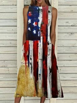 Women‘s A Line Dress Midi Dress Sleeveless Floral Pocket Cold Shoulder Print Spring Summer Round Neck Casual Vintage Going Out 2023 S M L XL XXL Cotton -LIGHTINTHEBOX Shop cwhrti1617761865956