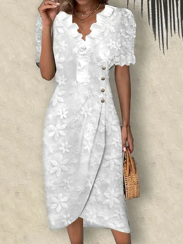 Women's Casual Dress Cotton Linen Dress Shift Dress Midi Dress Cotton Blend Fashion Modern Outdoor Daily V Neck Lace Ruffle Short Sleeve Summer Spring 2023 Regular Fit White Floral S M L XL 2XL 3 Women's Casual Dress Cotton Linen Dress Shift Dress Midi Dress Cotton Blend Fashion Modern Outdoor Daily V Neck Lace Ruffle Short Sleeve Summer Spring 2023 Regular Fit White Floral S M L XL 2XL