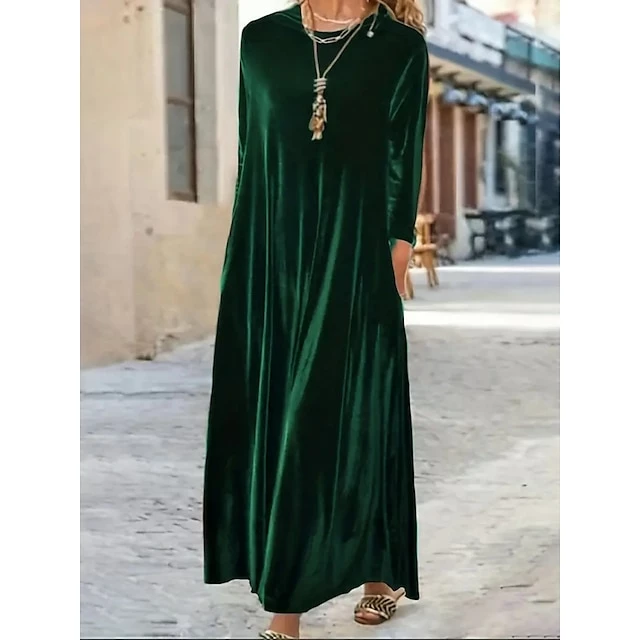 Women‘s Velvet Dress Shift Dress Caftan Dress Long Dress Maxi Dress Green Black Purple Long Sleeve Pure Color Pocket Winter Fall Spring Crew Neck Mature Winter Dress Daily Vacation 2023 16 Women‘s Velvet Dress Shift Dress Caftan Dress Long Dress Maxi Dress Green Black Purple Long Sleeve Pure Color Pocket Winter Fall Spring Crew Neck Mature Winter Dress Daily Vacation 2023 - Image 14