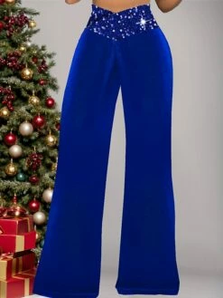 Women's Pants Trousers Full Length Velvet Fashion Designer Party Party & Evening Claret Azure S M Spring, Fall, Winter, Summer -LIGHTINTHEBOX Shop cxqxmn1697695788465