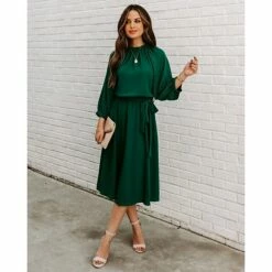 Women's Work Dress Shift Dress Church Dress Midi Dress Red Wine Green Long Sleeve Pure Color Lace Up Summer Spring Crew Neck Basic Christmas Fall Dress Loose Fit 2023 S M L XL -LIGHTINTHEBOX Shop cxwjhd1647847360273
