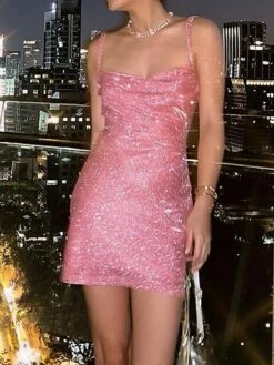 Women's Party Dress Homecoming Dress Holiday Dress Mini Dress Silver Black Pink Sleeveless Pure Color Cold Shoulder Fall Winter Spaghetti Strap Party Party 2023 S M L -LIGHTINTHEBOX Shop cymmbv1660213457120