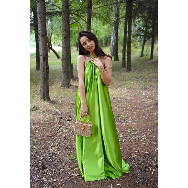 Women's Party Dress Satin Dress Long Dress Maxi Dress Blue Orange Green Sleeveless Pure Color Backless Summer Spring Halter Neck Fashion Loose Fit 2023 S M L XL 10 Women's Party Dress Satin Dress Long Dress Maxi Dress Blue Orange Green Sleeveless Pure Color Backless Summer Spring Halter Neck Fashion Loose Fit 2023 S M L XL - Image 8