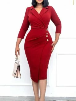 Women's Work Dress Blazer Dress Sheath Dress Fashion Winter Dress Office Daily Midi Dress Ruched Button Shirt Collar Long Sleeve Plain Regular Fit Black Red Green Fall Winter S M L XL XXL -LIGHTINTHEBOX Shop czmuij1695267069628